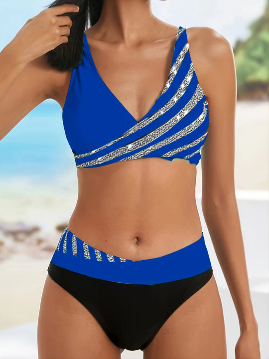 Damen Sportlicher Bikini mit modischem Wickeloberteil EB