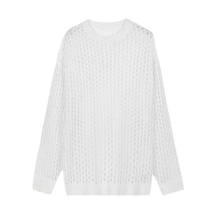 Damen luftiger Strickpullover mit modischer Netzstruktur EB