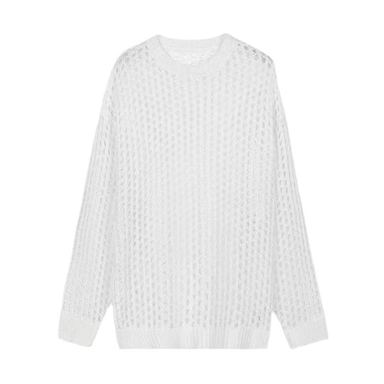 Damen luftiger Strickpullover mit modischer Netzstruktur EB