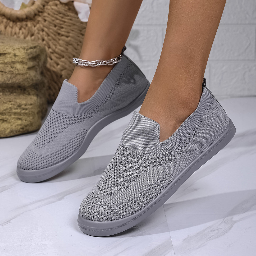 Damen bequeme Slip-On Sneakers mit atmungsaktivem Strickdesign EB