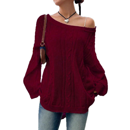 Damen Strickpullover mit asynchronem Schnitt und lockerem Fall EB