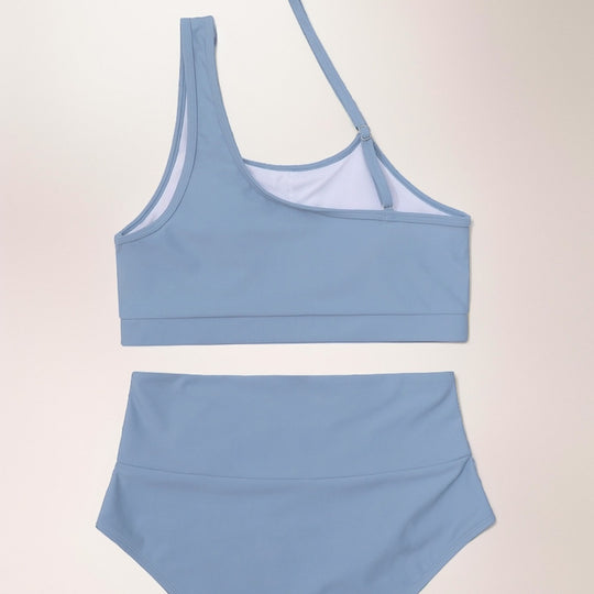 Damen Sportlicher Bikini mit hohem Bund und asymmetrischem Top EB