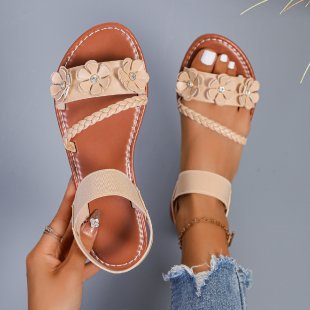 Damen Sandaletten mit floralem Dekor und geflochtenem Riemen EB