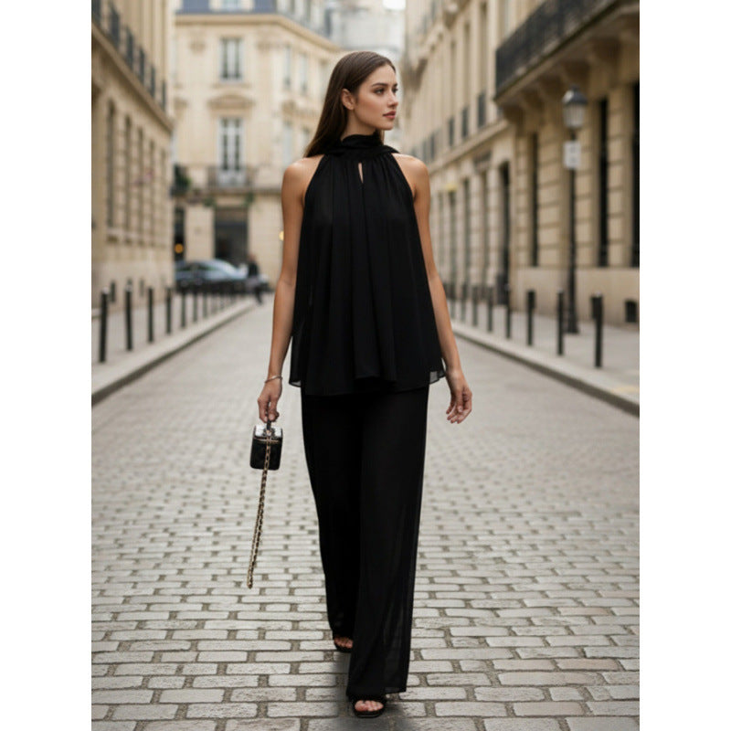 Damen Elegantes Chiffonoberteil mit tiefem Wasserfallausschnitt und fließendem Stoff EB