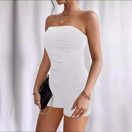Damen ärmelloser Jumpsuit mit gerafftem Design EB