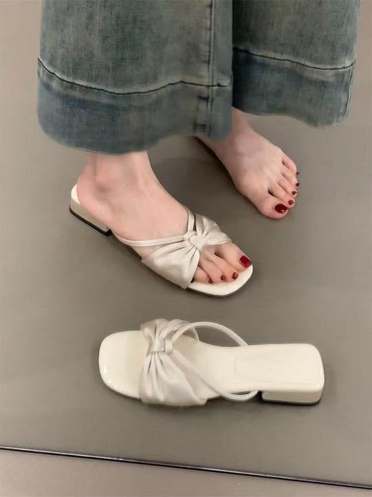Damen elegante Riemchen-Pantoletten mit modischem Knoten-Design EB