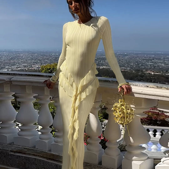 Damen Raffiniertes Langarmkleid mit Rüschendetails und bequemem Schnitt EB