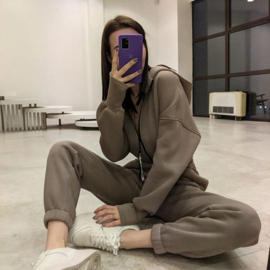 Damen Sportlicher Zip-Up Hoodie Set EB