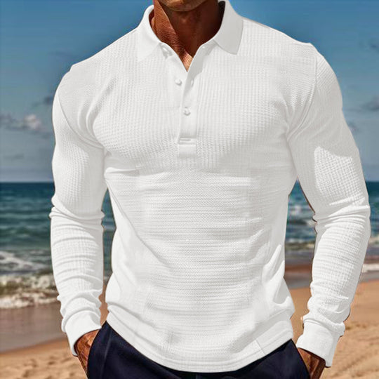 Herren Langarm-Henley-Shirt aus atmungsaktivem Strukturmaterial mit dekorativen Knöpfen EB