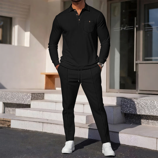Herren eleganter Freizeitanzug mit strukturiertem Oberteil und modischen Hosen EB