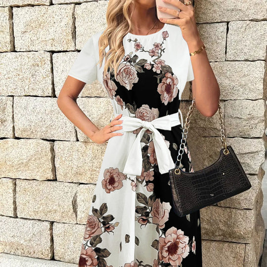 Damen Etuikleid mit floralen Motiven und taillierbarem Gürtel EB
