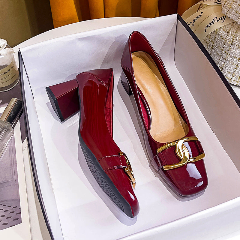 Damen elegante Blockabsatzschuhe mit modischem Schnallenakzent EB