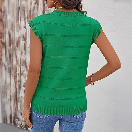 Damen ärmelloses Stricktop mit V-Ausschnitt und strukturiertem Design EB