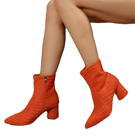 Damen Stiefeletten mit zeitgemäßem Strickdesign und komfortablem Blockabsatz EB