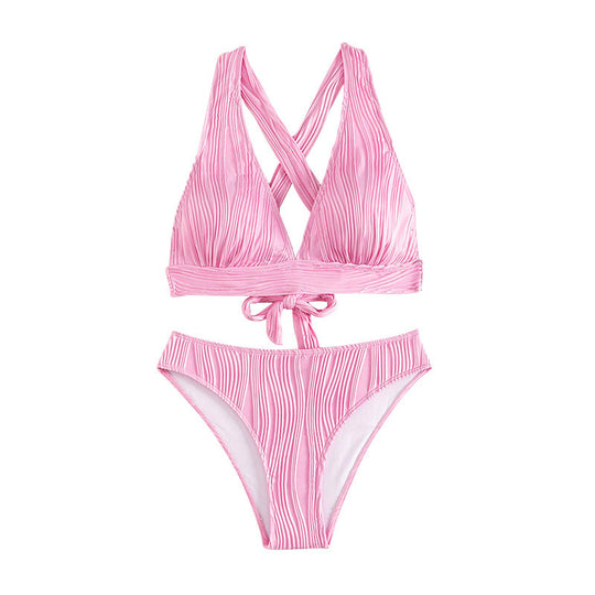 Damen Hoch geschnittener Bikinisatz mit Rippendesign EB