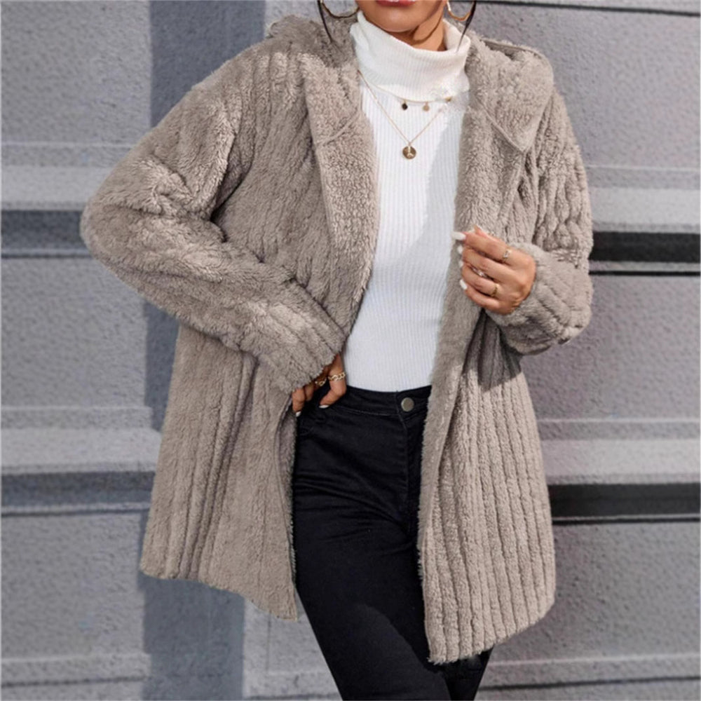 Damen lässige Fleecejacke mit strukturiertem Design und Kapuze EB