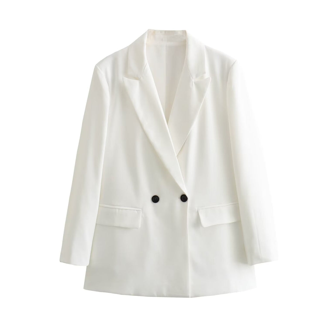Damen nan taillierter Doppelreihiger Blazer mit schmalem Revers, aufgesetzten Pattentaschen und klarer Silhouette EB