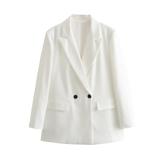 Damen nan taillierter Doppelreihiger Blazer mit schmalem Revers, aufgesetzten Pattentaschen und klarer Silhouette EB