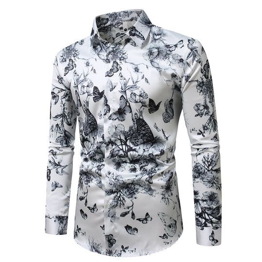 Herren nan tailliertes Langarmhemd mit auffälligem Leoprint, leichter Satinoptik und elastischem Slim Fit EB