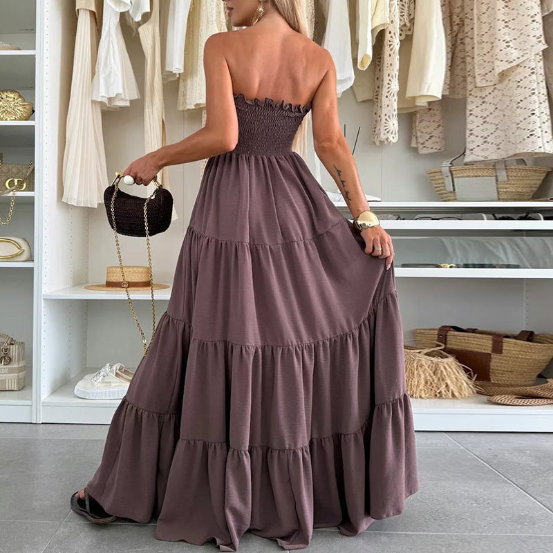 Damen Maxi-Kleid mit Smocked-Oberteil und voluminösen Rüschen EB