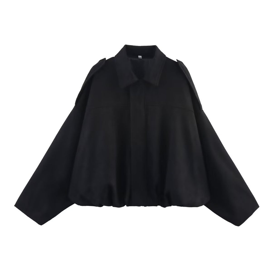 Damen nan Oversize-Kurzjacke mit Ballon-Saum, Schulterpatten und verdeckter Frontleiste EB