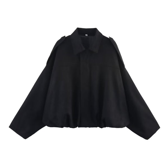 Damen nan Oversize-Kurzjacke mit Ballon-Saum, Schulterpatten und verdeckter Frontleiste EB