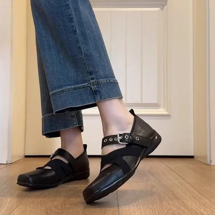 Damen Komfortable Ballerinas mit elastischen Kreuzriemen EB