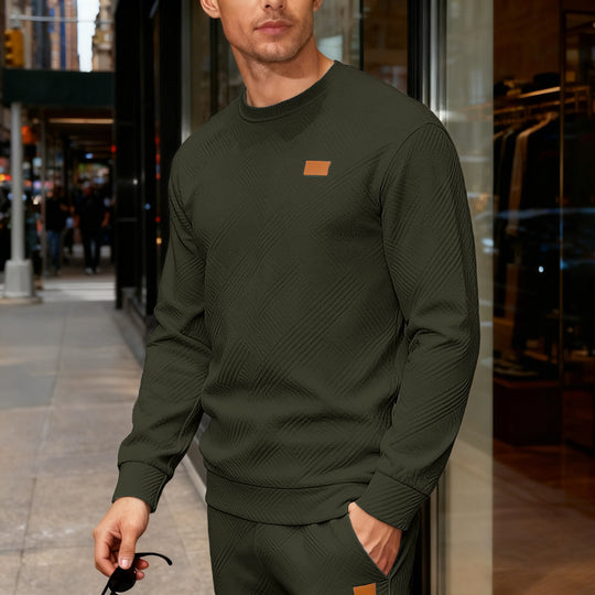 Herren nan strukturierter Baumwollstrickpullover mit Rautenstruktur, Rundhalsausschnitt und elastischen Bündchen EB