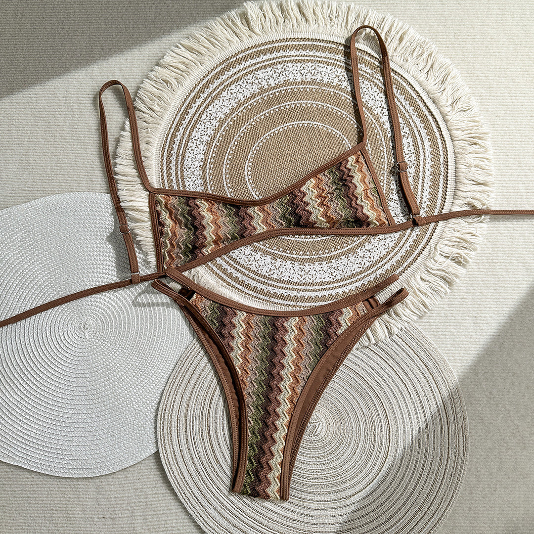 Damen Zweiteiliges Bikiniset mit geometrischem Zigzag-Muster EB