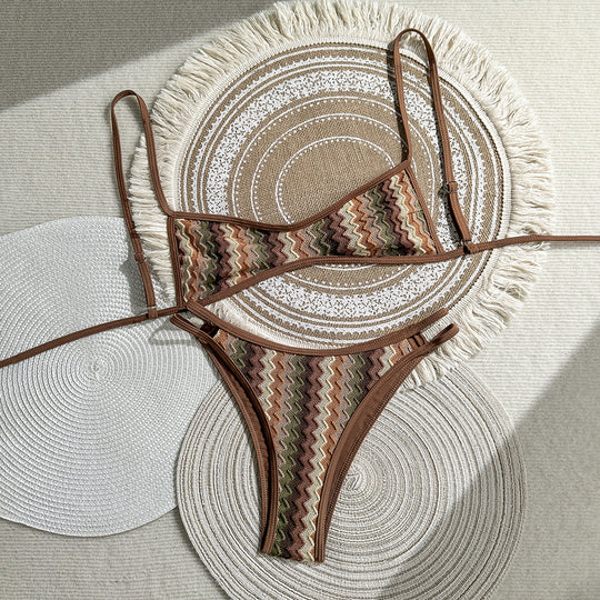 Damen Zweiteiliges Bikiniset mit geometrischem Zigzag-Muster EB