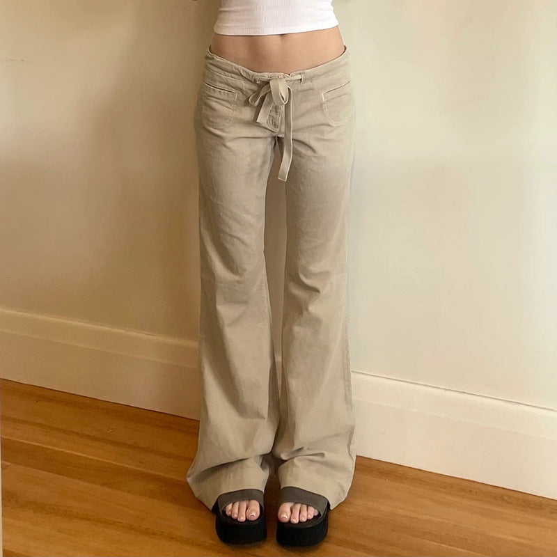Damen Weit geschnittene Casual-Hose mit elastischem Bund und Kordelzug EB