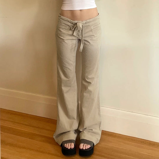 Damen Weit geschnittene Casual-Hose mit elastischem Bund und Kordelzug EB