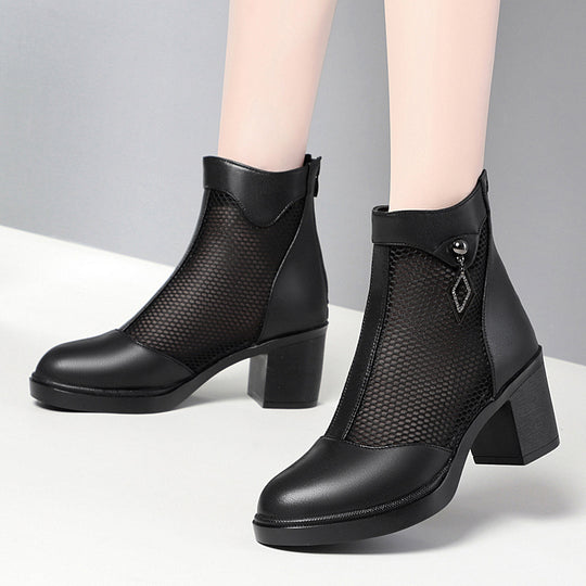 Damen modische Ankle Boots mit transparenter Netzstruktur und elegantem Absatz EB