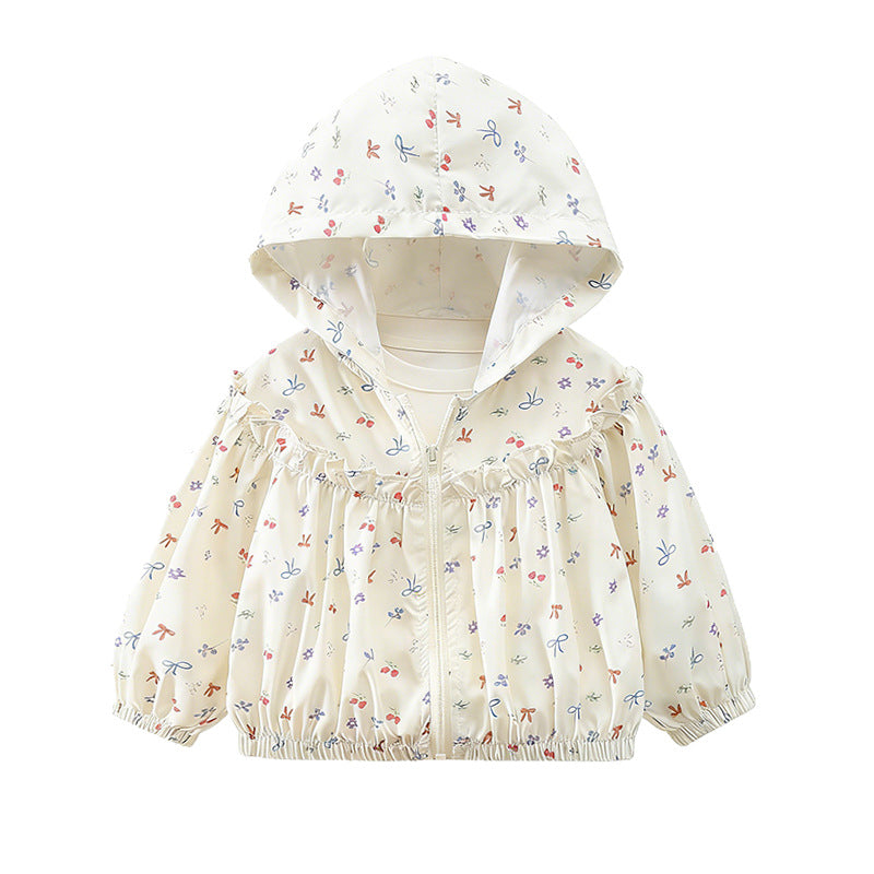Mädchen Nan leichte Kapuzen-Rüschensaum Baby Windbreaker Jacke EB