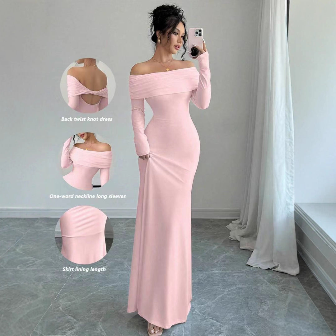 Damen Elegantes Off-Shoulder-Maxikleid mit figurbetontem Schnitt und langen Ärmeln EB