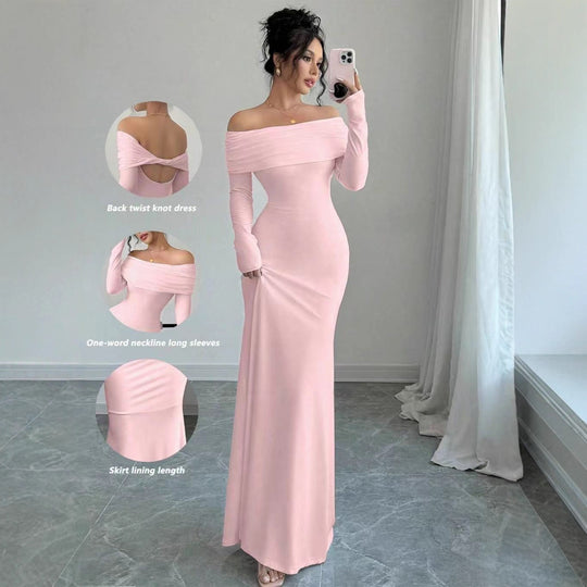Damen Elegantes Off-Shoulder-Maxikleid mit figurbetontem Schnitt und langen Ärmeln EB