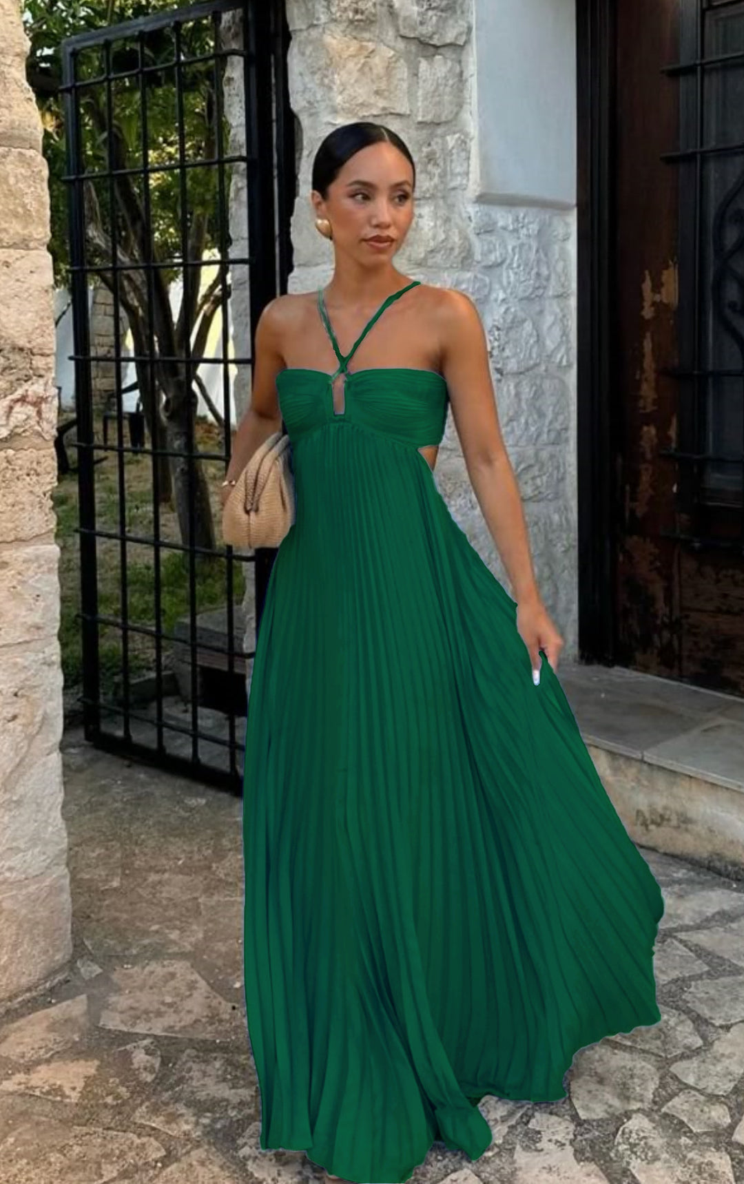 Damen Plisseekleid mit schulterfreiem Design und raffinierten Trägerdetails EB