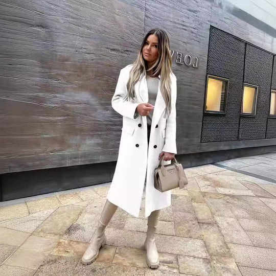 Damen Eleganter und zeitloser Wool Coat mit Doppelreiher EB