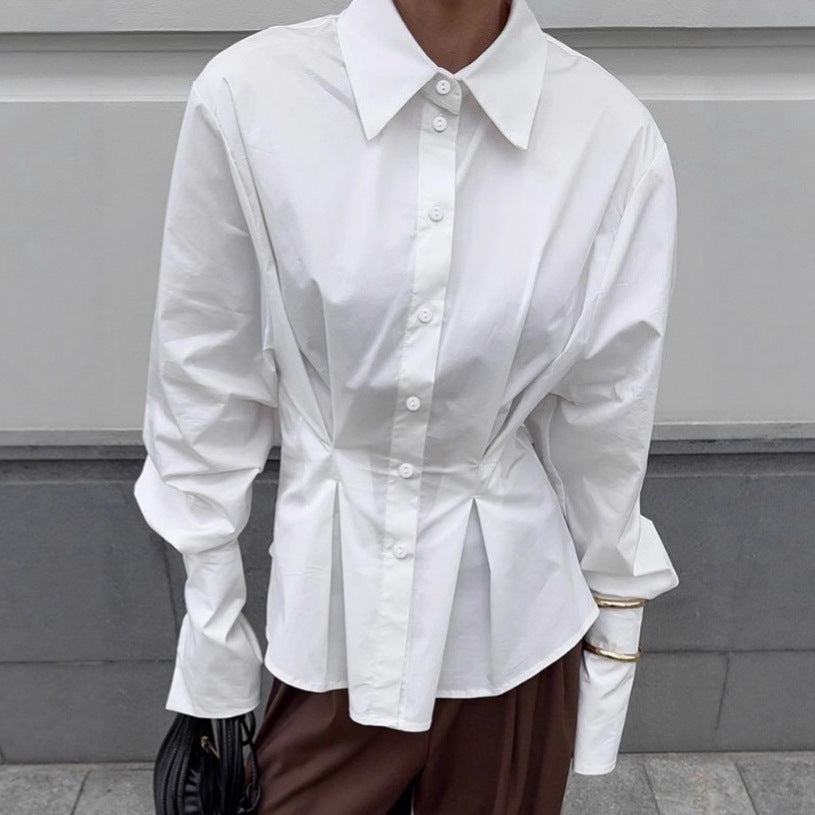 Damen Modische Hemdbluse mit tailliertem Schnitt und voluminösen Ärmeln EB