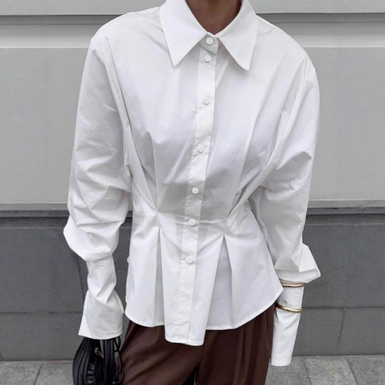 Damen Modische Hemdbluse mit tailliertem Schnitt und voluminösen Ärmeln EB