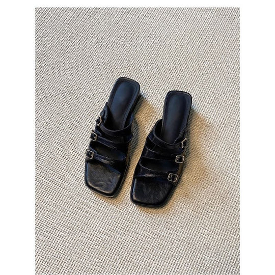Damen stilvolle Mules mit verstellbaren Riemen EB