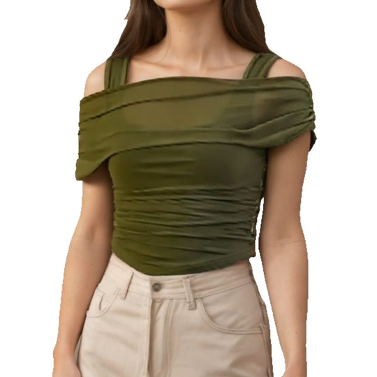 Damen Off-Shoulder Oberteil mit Raffung EB