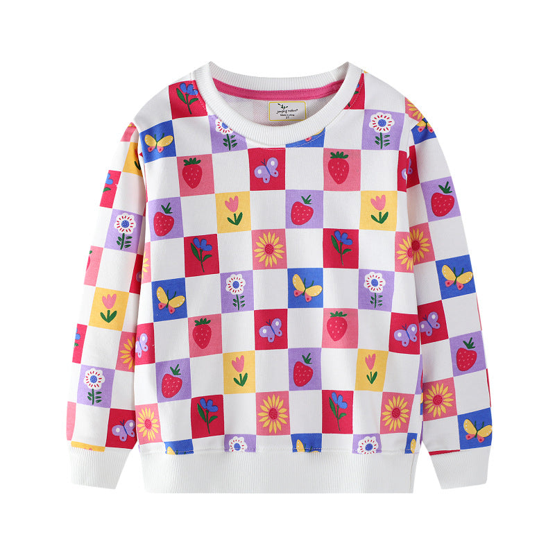 Mädchen Sweatshirt mit buntem Blumen- und Fruchtmuster EB