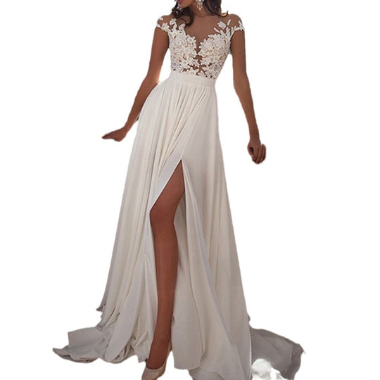 Damen Hochzeitskleid mit elegantem Spitzen-Oberteil und fließendem Rock EB