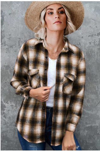 Damen Gestreifte Flanell-Bluse mit zwei Brusttaschen EB