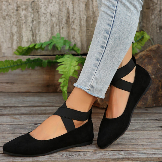 Damen elegante Ballerinas mit gekreuzten Riemen und weichem Obermaterial EB