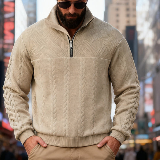 Herren Fleece-Pullover mit hohem Kragen und Reißverschluss EB