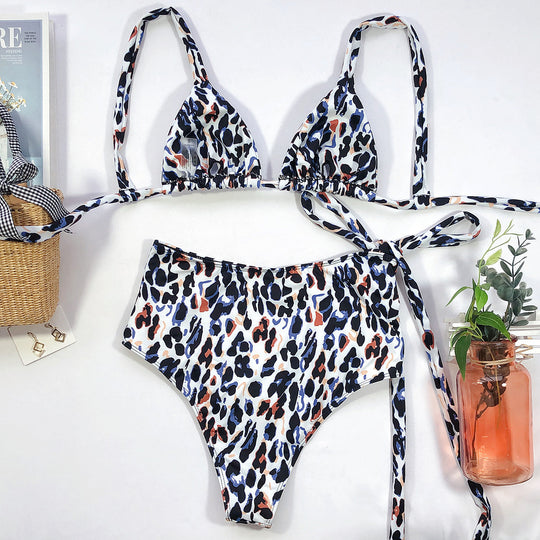 Damen Triangel-Bikini mit hohem Bund und modischem Wickelband EB
