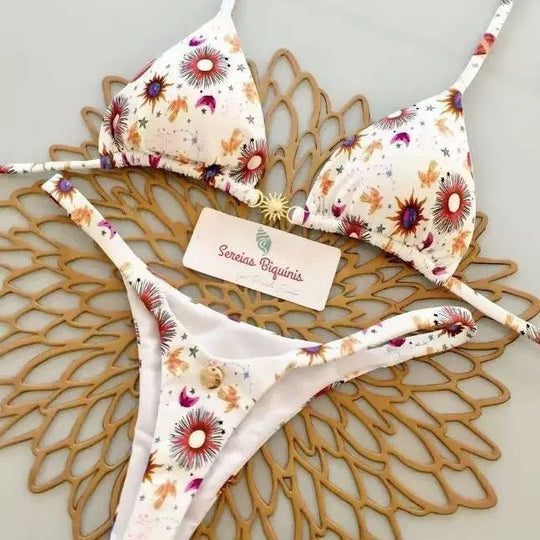 Damen Triangel-Bikini-Set mit floralen Mustern und verstellbaren Trägern EB