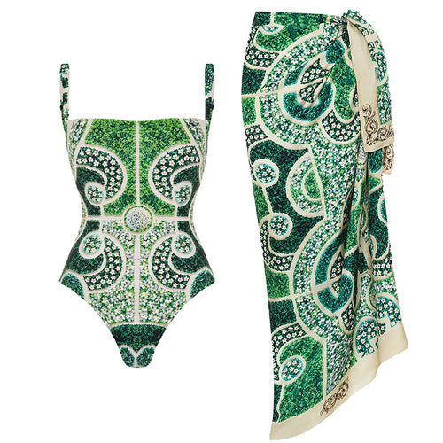 Damen Einteiler Badeanzug mit kunstvollem Blumenmuster EB
